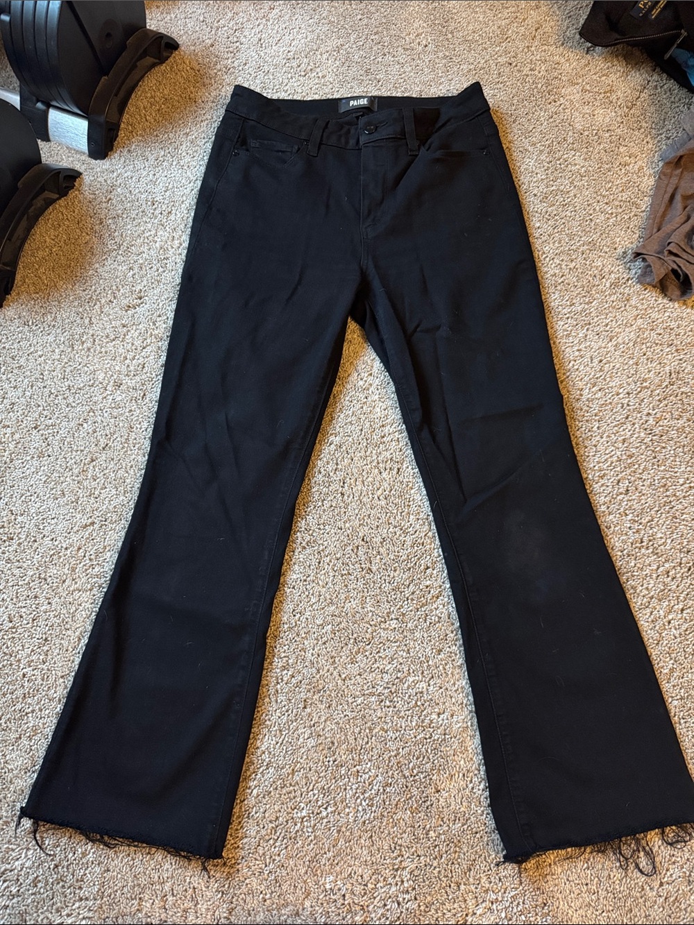 PAIGE Black Bootcut Jeans with Raw Hem